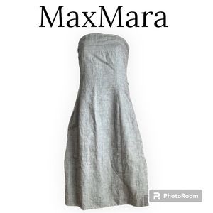 MAXMARA NWT Grey Iridescent Strapless + Halter Linen Dress SZ 10 Made in Italy